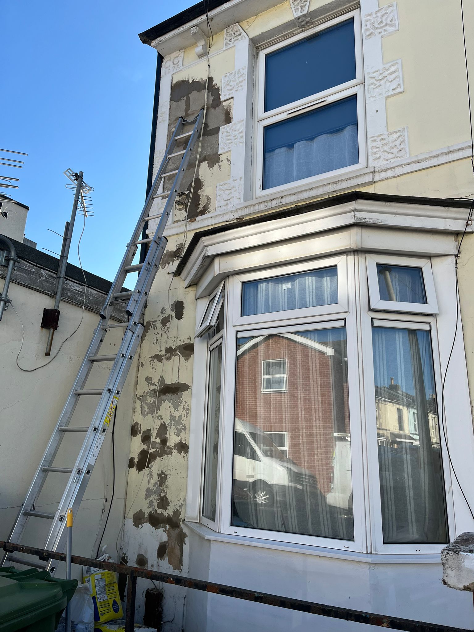 Exterior terrace house painting, full elevation