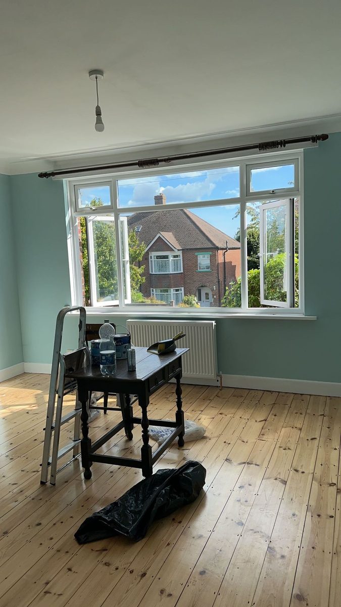 Sage living room repaint
